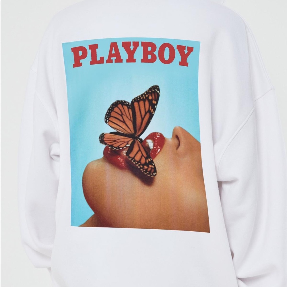 🦋 Playboy White Graphic Butterfly Hoodie Dress